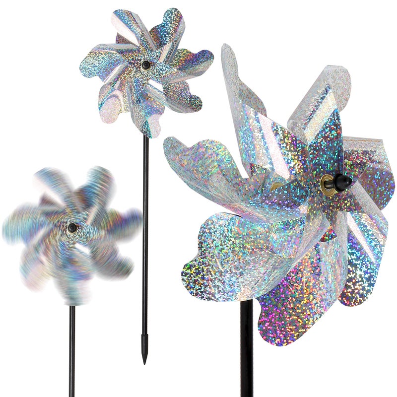 Tapix Bird Blinder Pinwheels (10 Pack) 15 inch Pinwheel Bird Deterrent, Holographic Pin Wheels for Yard and Garden, Garden Spinners - Image 3